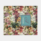 Vintages lila Blumenweißmuster Monogramm Fleecedecke (Vorderseite (Horizontal))