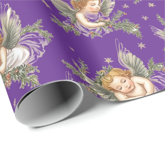 Vintages lila Engelmuster Geschenkpapier (Rolleneckpunkt)