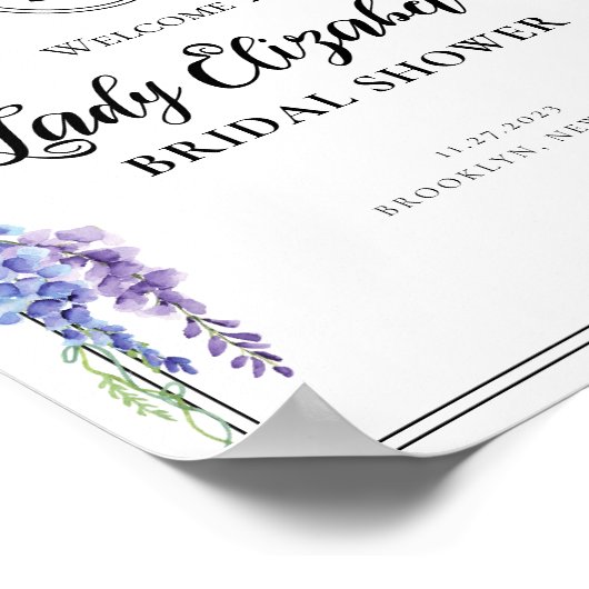 Vintages Lila Florals WillkommensBrautparty Poster (Ecke)