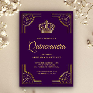 Vintages Lila Gold Verziert Crown Quinceanera Einladung