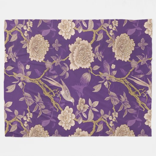 Vintages lila Goldchinoiserie Blumen Fleecedecke (Vorderseite (Horizontal))