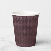 Vintages Lila Harlequin-Muster Pappbecher (Rückseite)