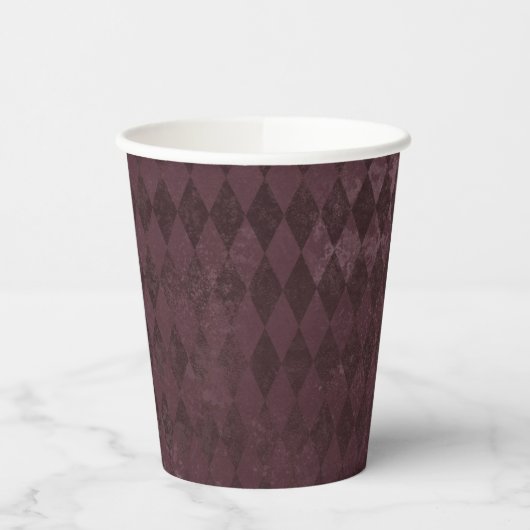 Vintages Lila Harlequin-Muster Pappbecher (Links)