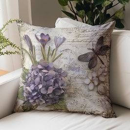 Vintages Lila Hydrangea-Dragonfly-Shabby Chic Kissen