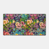 Vintages lila schwarzes Blumenmuster Schreibtischunterlage (Vorderseite)