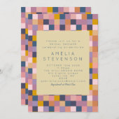 Vintages Lila und gelbes geometrisches Brautparty Einladung (Vorne/Hinten)