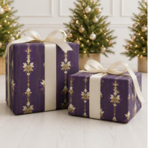 Vintages Lila und goldenes Weihnachtswackelpapier Geschenkpapier