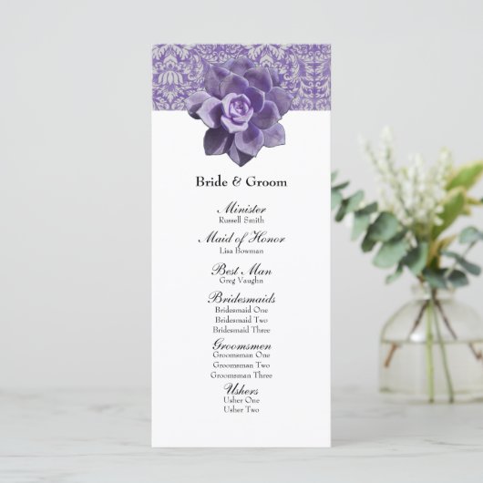 Vintages Lilac Succulent Wedding Program Programm (Stehend Vorderseite)