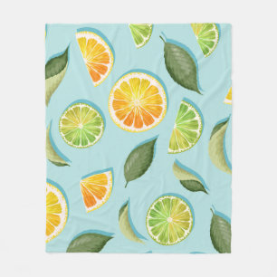 Vintages Limones Lemon Blue Pattern Fleecedecke