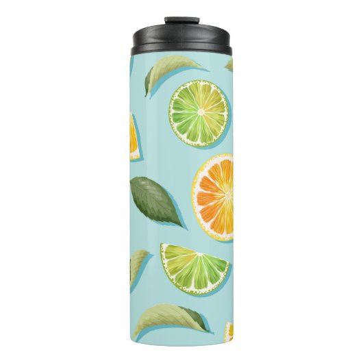 Vintages Limones Lemon Blue Pattern Thermosbecher (Vorderseite)