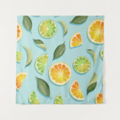 Vintages Limones Lemon Blue Pattern Wandteppich (Vorderseite (Horizontal))