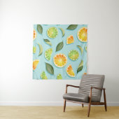 Vintages Limones Lemon Blue Pattern Wandteppich (Beispiel (Horizontal))