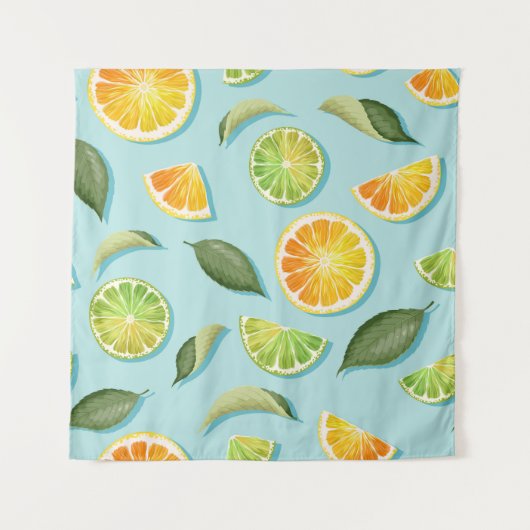 Vintages Limones Lemon Blue Pattern Wandteppich (Vorderseite)
