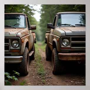 Vintages LKW-Rennen nebeneinander Poster