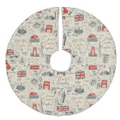 Vintages London Tree Skirt Leinenimitat Weihnachtsbaumdecke (Vorderseite)