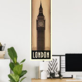 Vintages Londoner Big-Ben Sepia-Reiseplakat Poster (Heimbüro)