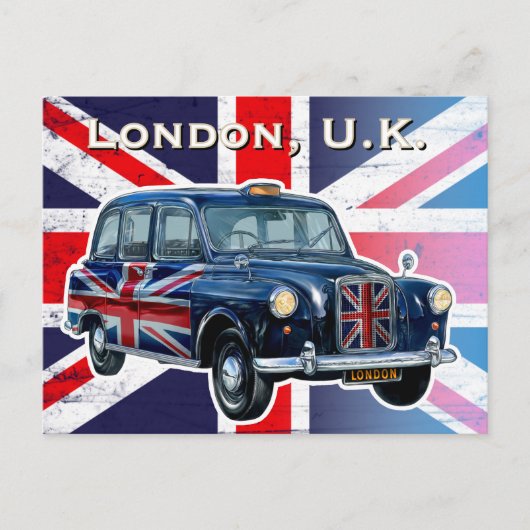 Vintages Londoner Schwarztaxi Postkarte (Vorderseite)
