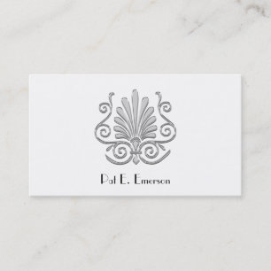 Vintages Look Art Deko Plume Muster #2 Silver BW Visitenkarte