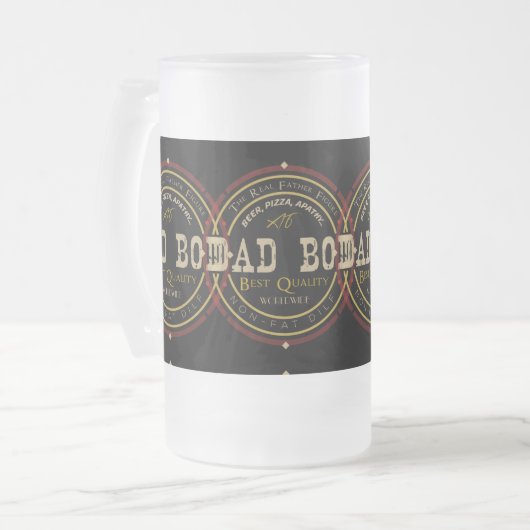 Vintages lustiges Logo des Mattglas Bierglas (Vorderseite Links)