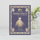 Vintages Luxus-funkelndes Kleid tiara Quinceañera Einladung (Stehend Vorderseite)