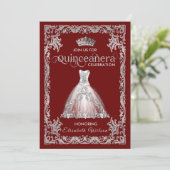Vintages Luxus-funkelndes Kleid tiara Quinceañera Einladung (Stehend Vorderseite)