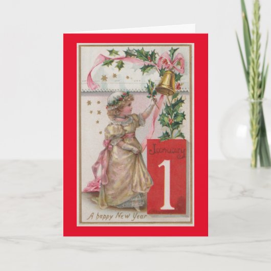 Vintages Mädchen 1. Januar Weihnachtskarte Feiertagskarte (Vorderseite)