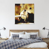 Vintages Mädchen am Kamin überzogene Leinwand druc (Insitu (Schlafzimmer))