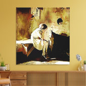 Vintages Mädchen am Kamin überzogene Leinwand druc (Insitu (Wohnzimmer))