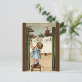 Vintages Mädchen auf einem Erntedank Postkarte (Stehend Vorderseite)