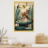 Vintages Mädchen auf Lilienpolster-Blume, Schmette Poster (Küche)