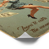 Vintages Mädchen, das das Geld holt Poster (Ecke)