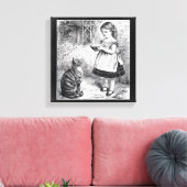 Vintages Mädchen Füttre Katze ein Milchsauger Leinwanddruck (Insitu (Wohnzimmer))