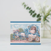 Vintages Mädchen gepanzert von Lämmern Ostergruß Postkarte (Stehend Vorderseite)