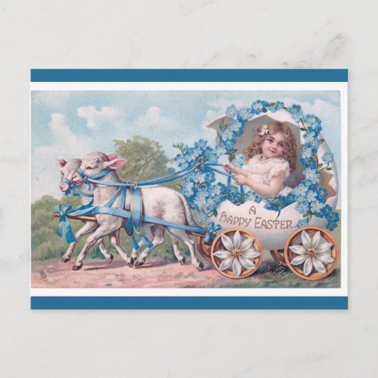 Vintages Mädchen gepanzert von Lämmern Ostergruß Postkarte (Vorderseite)