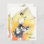 Vintages Mädchen im Eiffelturm Kostüm-Brautparty Einladung (Vorne/Hinten)