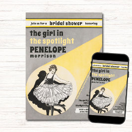 Vintages Mädchen im Spotlight-Brautparty Einladung