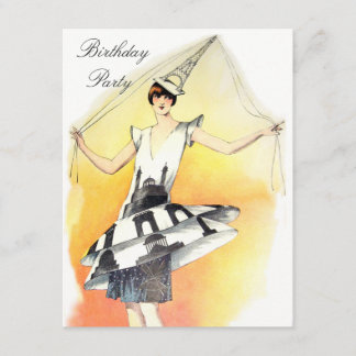 Vintages Mädchen in Eiffelturm Kostüm Geburtstag Einladung