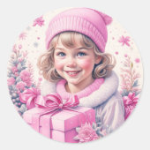 Vintages Mädchen in Rosa mit Geschenkboxen Runder Aufkleber (Vorderseite)