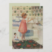 Vintages Mädchen, Kinderwäscherei Hängekleidung Einladung (Vorne/Hinten)