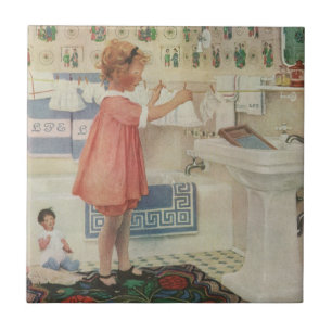 Vintages Mädchen, Kinderwäscherei Hängekleidung Fliese
