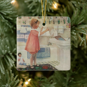 Vintages Mädchen, Kinderwäscherei Hängekleidung Keramikornament