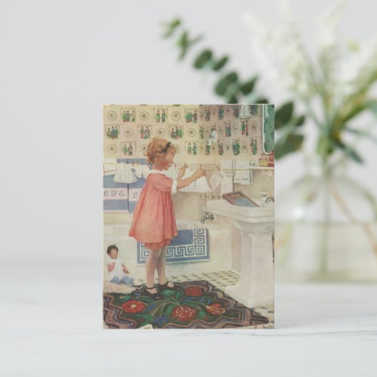 Vintages Mädchen, Kinderwäscherei Hängekleidung Postkarte (Stehend Vorderseite)
