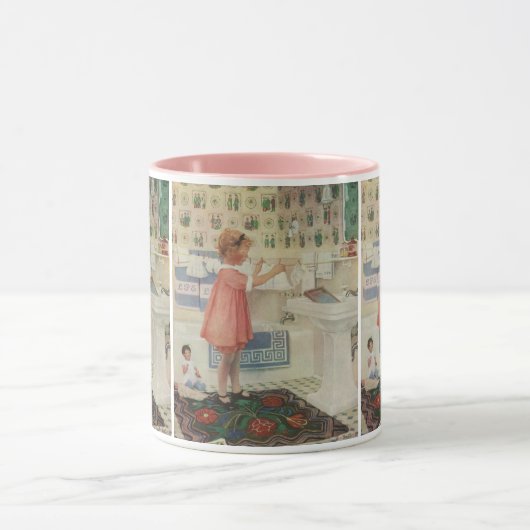 Vintages Mädchen, Kinderwäscherei Hängekleidung Tasse (Zentrum)