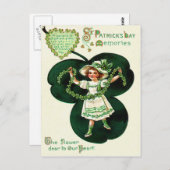 Vintages Mädchen-Kleeblatt-Girlanden-St Patrick Postkarte (Vorne/Hinten)