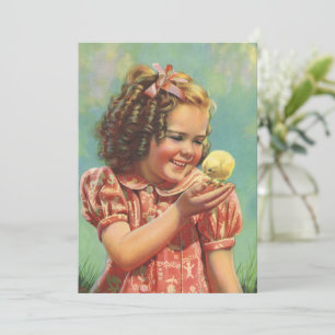 Vintages Mädchen mit Baby Chick, glückliches Kind