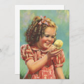 Vintages Mädchen mit Baby Chick, glückliches Kind (Vorne/Hinten)