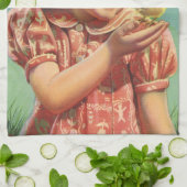 Vintages Mädchen mit Baby Chick, glückliches Kind Geschirrtuch (Gefaltet)