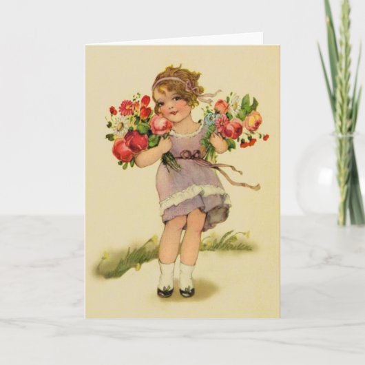 Vintages Mädchen mit Blume Note Card Karte (Vorderseite)