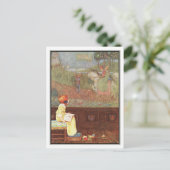 Vintages Mädchen mit Buch von Millicent Sowerby Postkarte (Stehend Vorderseite)