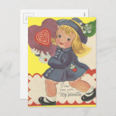 Vintages Mädchen mit Candy Valentine Feiertagspostkarte (Vorne/Hinten)
